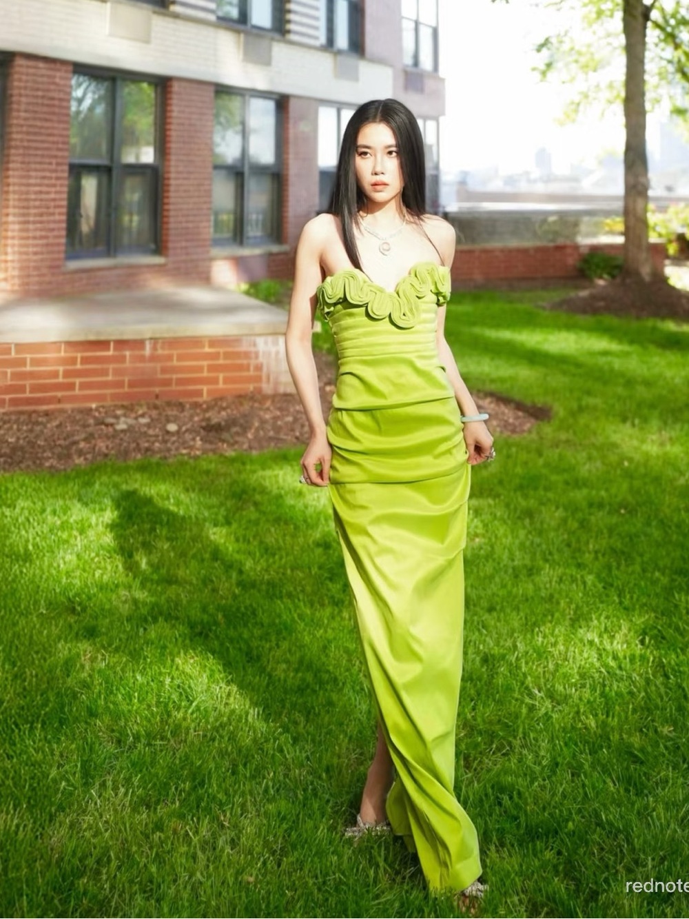 Rachel Gilbert Floral Embellished Plunge Green Strapless Column REN Gown AU1/US4